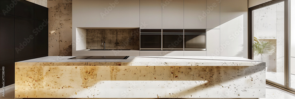 Poster modern architectural design with white walls and unique textures, creating a clean and contemporary 