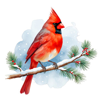 recommend clip art: Cardinal on a snowy branch watercolor illustration, red bird, cute, pet bird, clipart for design, cards scrapbook, t-shirt prints, journal, wall art, cutout isolated, cute, nature, winter