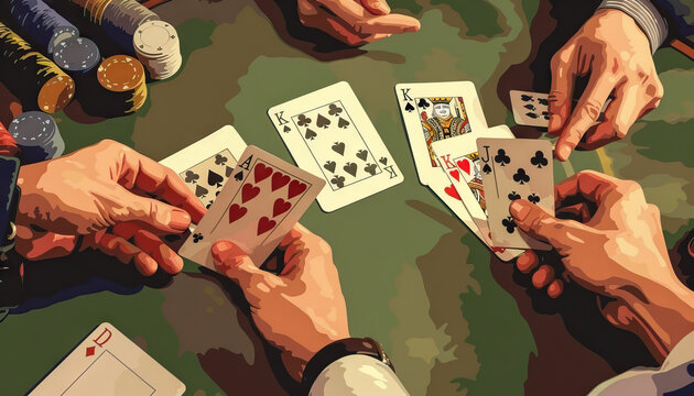Euchre Elegance: Players Strategizing in a Euchre Tournament - Cards Being Dealt by Dealer.