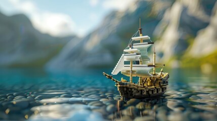 boat made of legos - obrazy, fototapety, plakaty