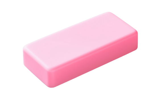 A pink rectangle shaped object rests elegantly on a pristine white background