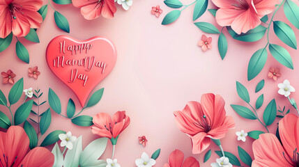 Happy Monday typography text decorate with flower on pink background - obrazy, fototapety, plakaty