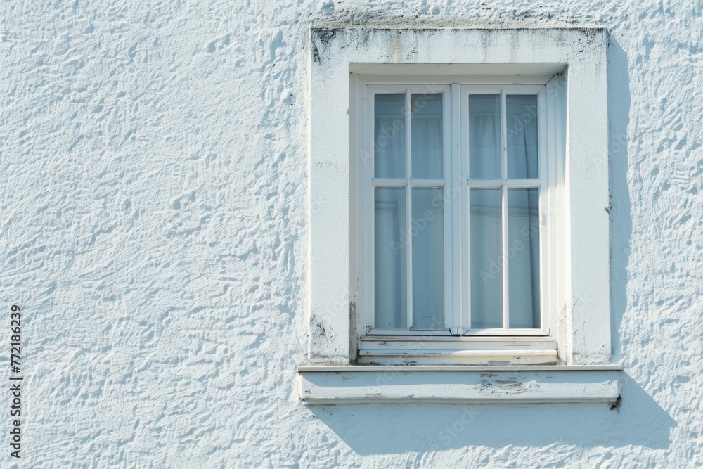 Poster a window with white curtains is framed by a white wall. the window is open, letting in a bright ligh