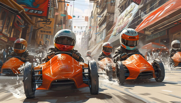 racing dreams through the streets. kids in wheels over the helmets 
