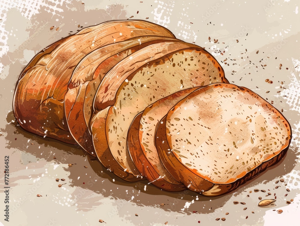 Poster a close up of a slice of bread with a few other slices of bread on top of it