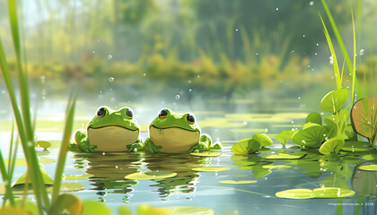 feeling froggy. lets jump in the pond together a sunny day for you and me - obrazy, fototapety, plakaty