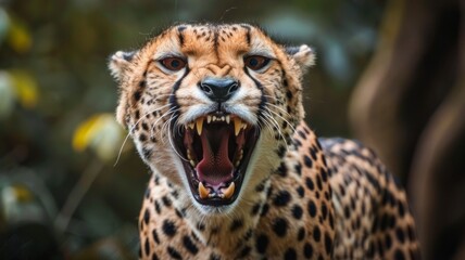 Powerful Wild Feline Snarling with Bared Teeth in Untamed Jungle Environment
