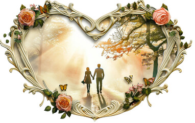 Romantic Heart Frame for Engagement Photos on transparent background.