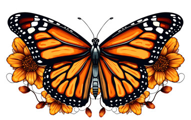 Fototapeta premium Vibrant orange and black butterfly gracefully resting on a pristine white canvas