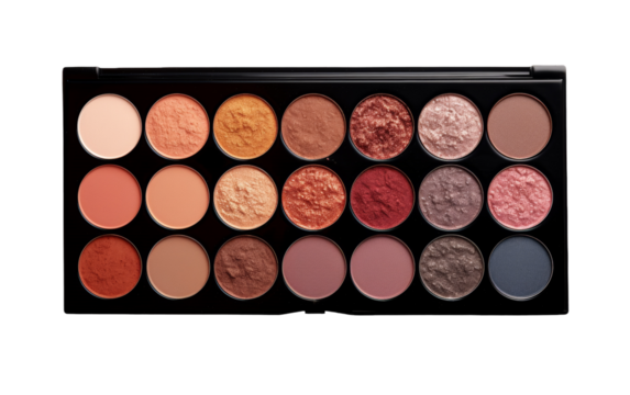 Close-up of vibrant makeup palette on white background