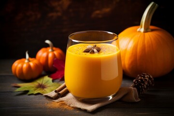 Vibrant Pumpkin healthy drink glass. Autumn orange fall vitamin diet. Generate Ai
