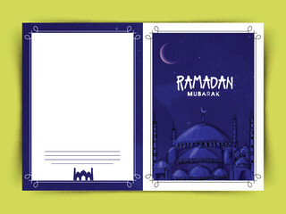 Islamic Mosque decorated beautiful greeting card for holy month of Muslim community Ramadan Kareem celebration.