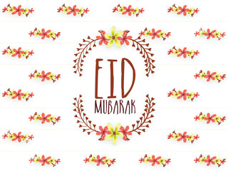 Colourful creative flowers decorated greeting card for Muslim Community Festival, Eid Mubarak celebration.