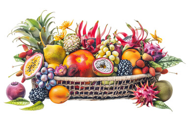 Whimsical Fruit Basket Portrait on transparent background.