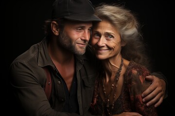 Tender Embrace of an Elderly Woman and Young Man Portraying Love and Ageless Passion Together