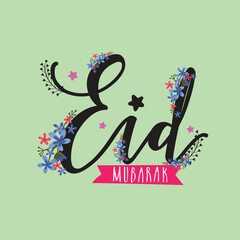 Eid Mubarak floral decorated text on background for Muslim Community Festival celebration.