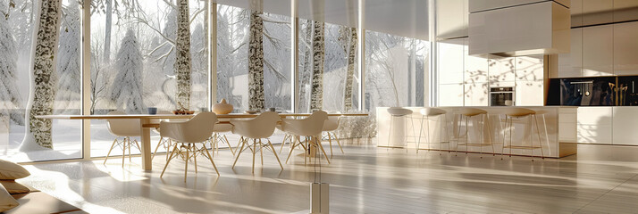 Modern Dining Area Design with Sleek Furniture and Natural Light, Creating a Welcoming Space for Gatherings and Meals