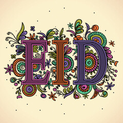 Creative Colourful Text Eid on beautiful floral design, Elegant greeting card for Islamic Festival celebration.
