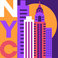 new york city with moon vector emblem