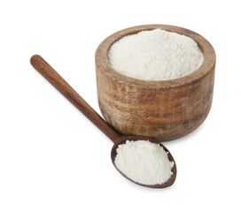 Fototapeta na wymiar Baking powder in bowl and spoon isolated on white