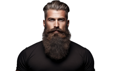 A man with a long beard, clad in a black shirt, exudes wisdom and mystery