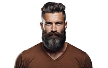 A man with a goatee and a beard gazes into the distance with a contemplative expression