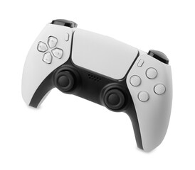 One wireless game controller isolated on white