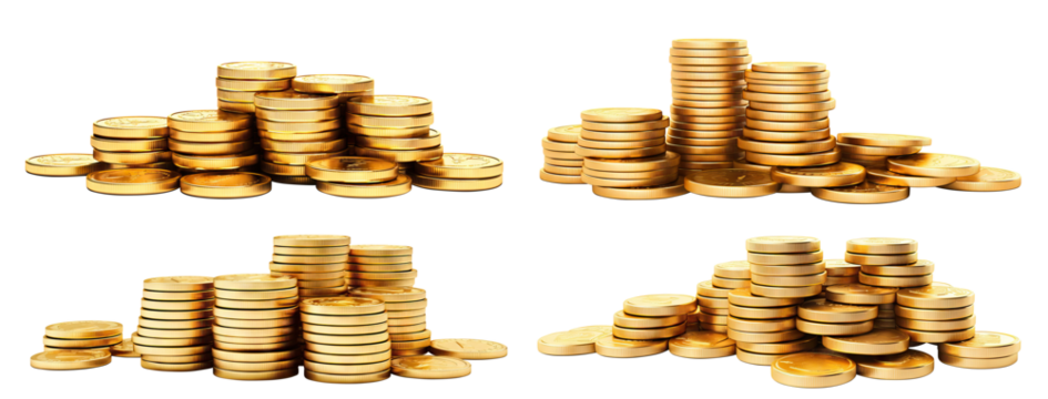 Set of gold coins stacks, cut out