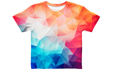 Colorful t-shirt with a vibrant abstract design featuring a mix of geometric shapes and swirls