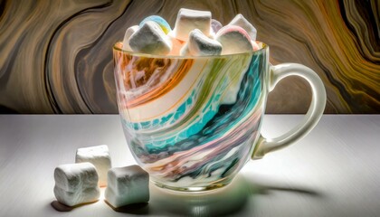 coffee mug with marshmallows made of marble wavy glass design AI Generated - Powered by Adobe