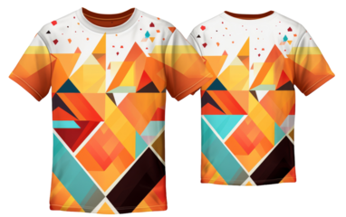 A t-shirt adorned with a colorful, intricate design blending hues and patterns seamlessly