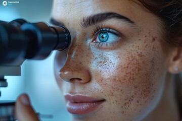 A dermatologist using a dermatoscope to examine skin lesions for cancer - obrazy, fototapety, plakaty