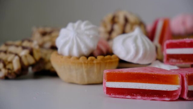 Luxury handmade chocolate mendiants, cookies, bites, candies, marmalade, chocolate baskets, marshmallow, wheat grain rice crackers