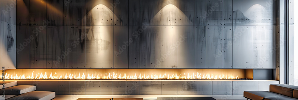 Poster modern interior design featuring unique ventilation system, highlighting the integration of technolo