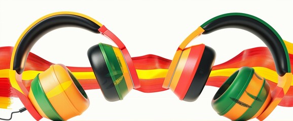 Vibrant Reggae Headphones Isolated On White Background