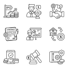 Set of Finance and Development Linear Icons 

