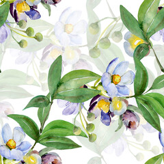 Watercolor seamless  pattern. Snowdrops. Image on white and colored background. - 772195224