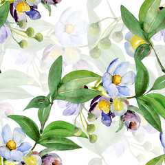 Watercolor seamless  pattern. Snowdrops. Image on white and colored background. - 772195231