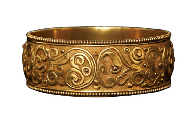 A stunning gold bracelet adorned with intricate designs, exuding elegance and opulence