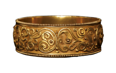 A stunning gold bracelet adorned with intricate designs, exuding elegance and opulence