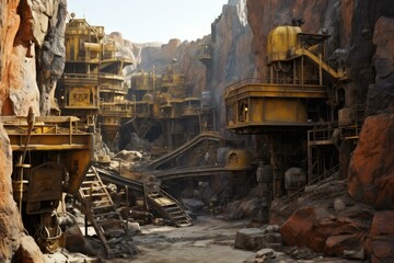 Fototapeta premium Complex Quarry machinery mine iron. Open rock. Generate Ai