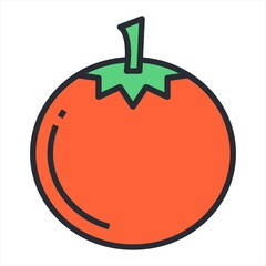 Tomato icon in flat style. Isolated object. Tomato logo. Vegetable from the farm. Organic food. Vector illustration.