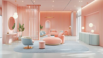 Fototapeta na wymiar Modern pink salon interior with elegant furniture and soft lighting