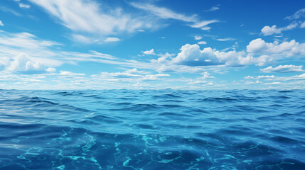 Obraz premium Calm Ocean Waters under a Bright Sky with Fluffy Clouds