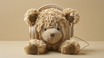model of a pair of headphones designed to look like a bear with soft - obrazy, fototapety, plakaty