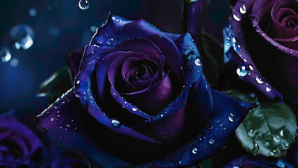 deep purplish and bluish single frame rose with water  drops lying on  the sepals 
pink rose flower background with due drops and  romantic background in full frame abstract view 