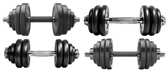 Set of black rubber metal dumbbells, cut out