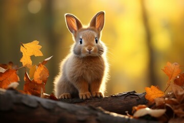 Magical Rabbit forest nature. Wild cute animal fur mammal. Generate Ai - obrazy, fototapety, plakaty