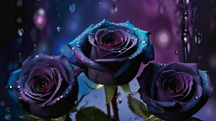 deep purplish and bluish single frame rose with water  drops lying on  the sepals 
pink rose flower background with due drops and  romantic background in full frame abstract view 