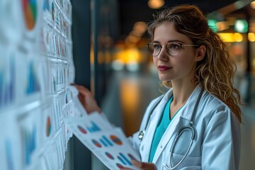 An epidemiologist analyzing data charts and graphs to identify disease outbreaks and trends